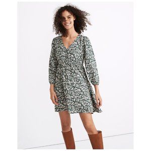 Madewell V-Neck Button-Front Mini Dress in Forest Leaves